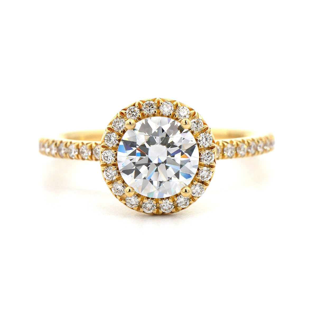 18K Yellow Gold Prong Set Diamond Halo Engagement Ring Setting