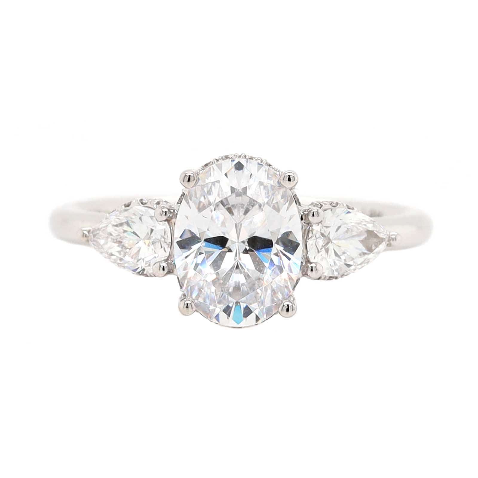 18K White Gold 3 Stone Oval Diamond Engagement Ring Setting