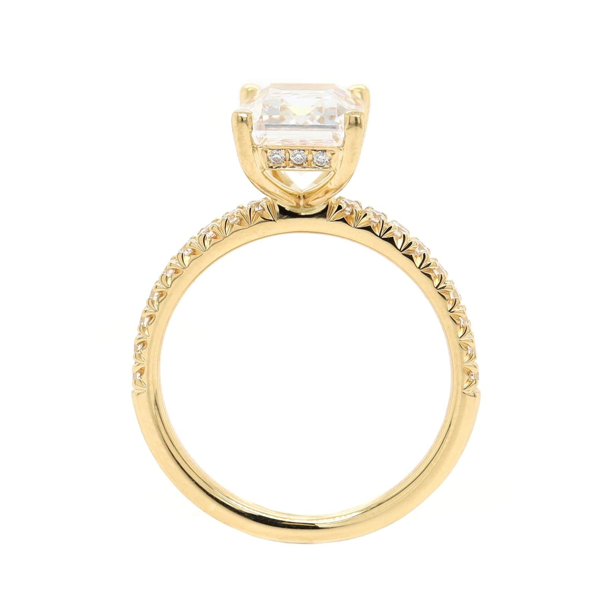 18K Yellow Gold Emerald Cut Diamond Fishtail Shank Engagement Ring Setting
