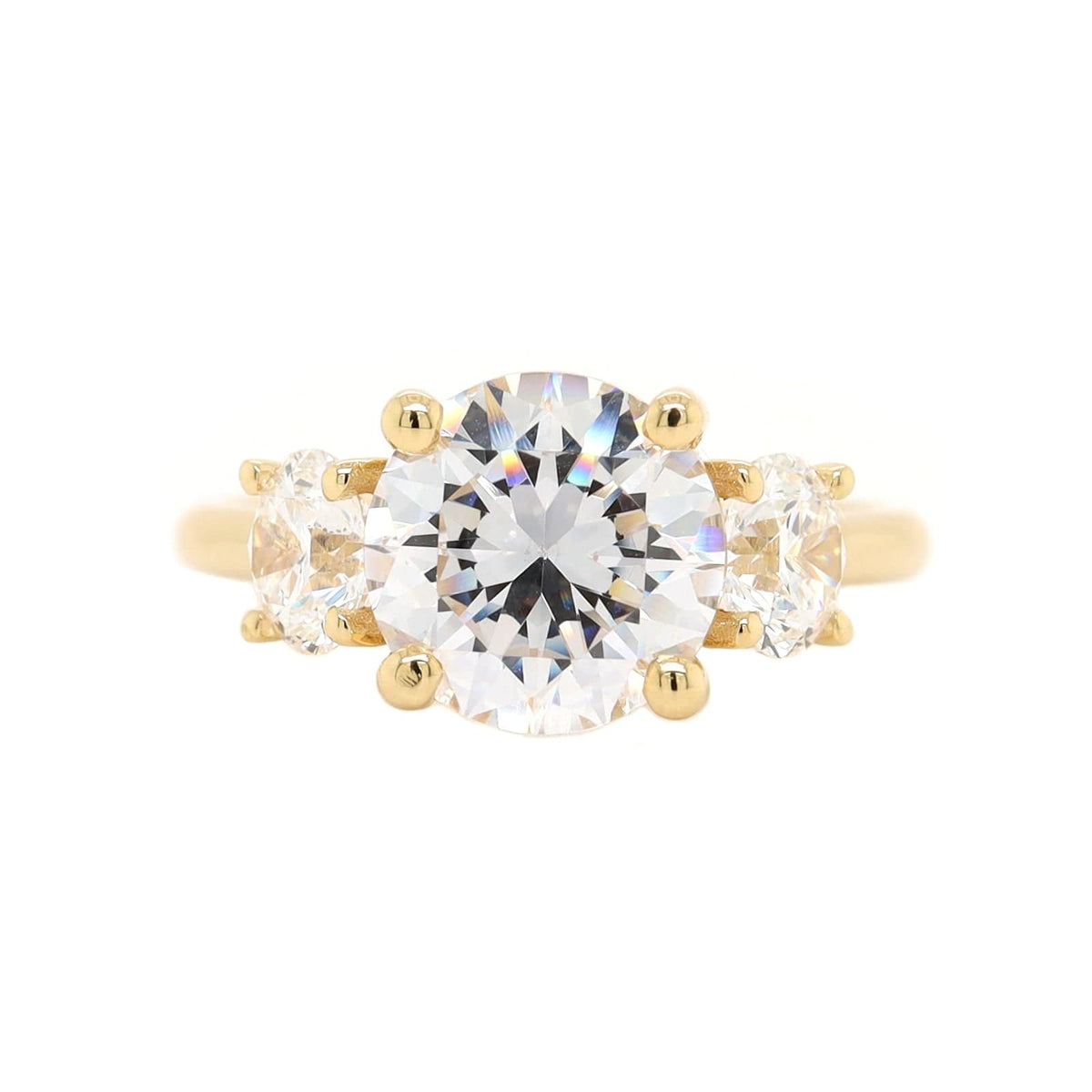 18K Yellow Gold 3 Stone Round Diamond Engagement Ring Setting