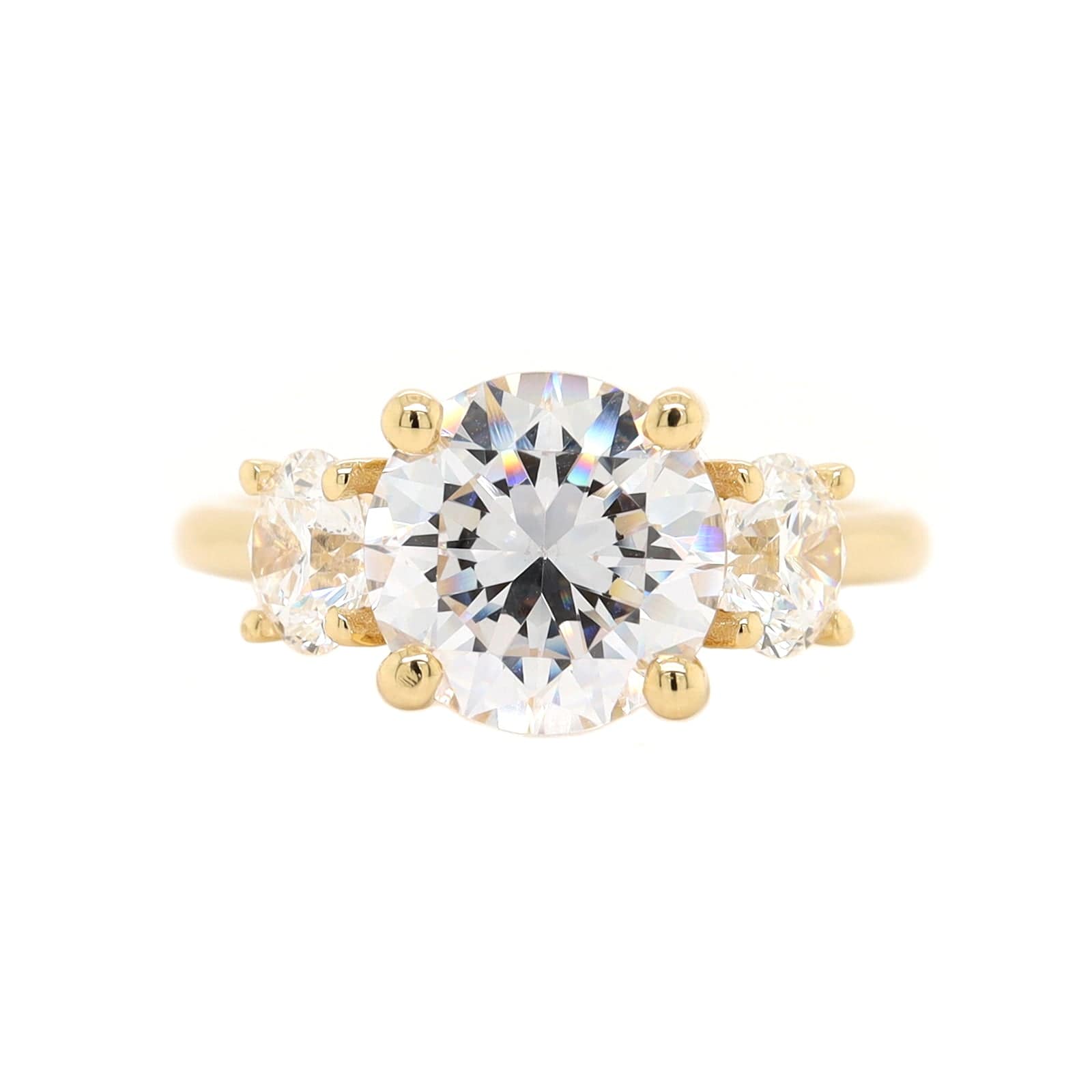 18K Yellow Gold 3 Stone Round Diamond Engagement Ring Setting