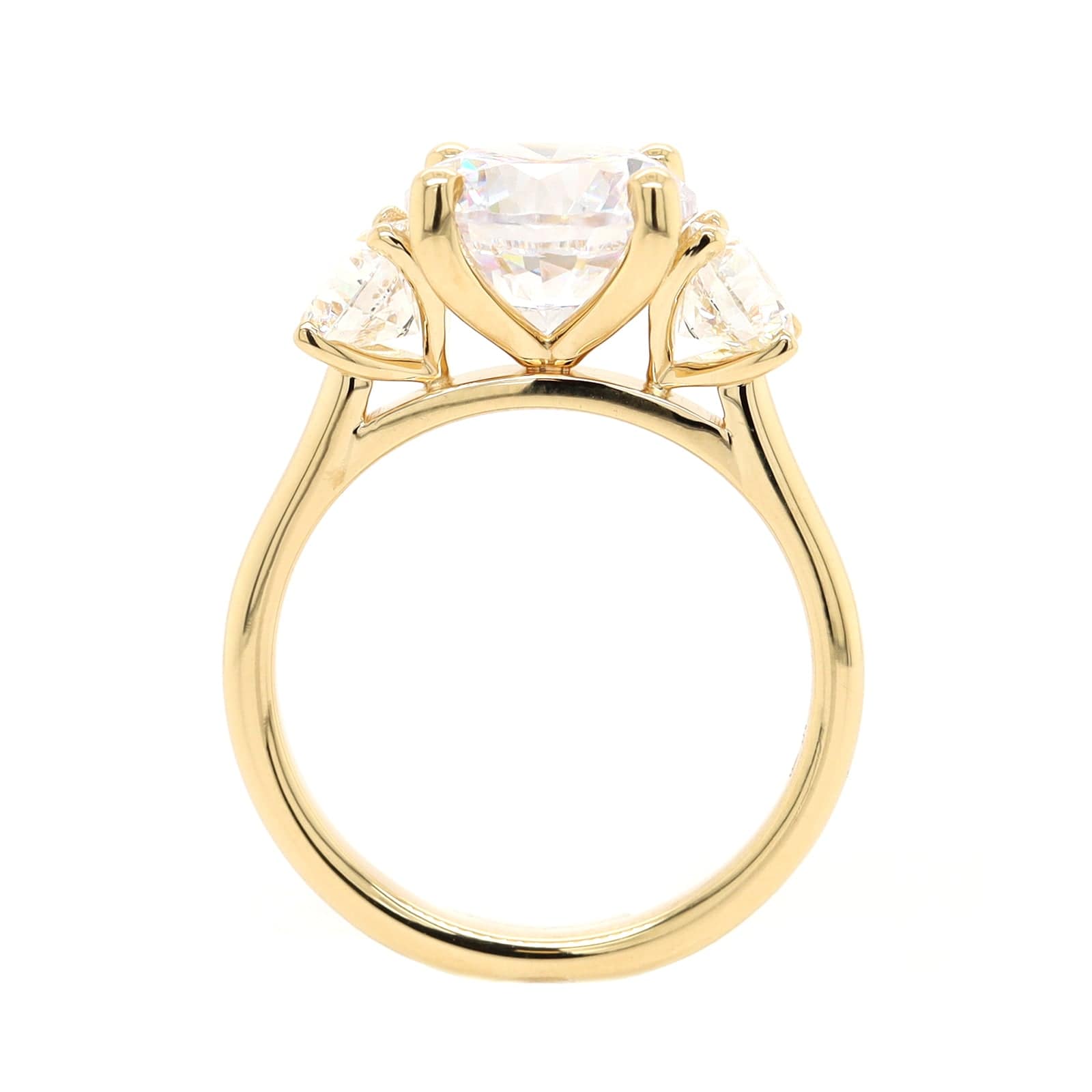 18K Yellow Gold 3 Stone Round Diamond Engagement Ring Setting