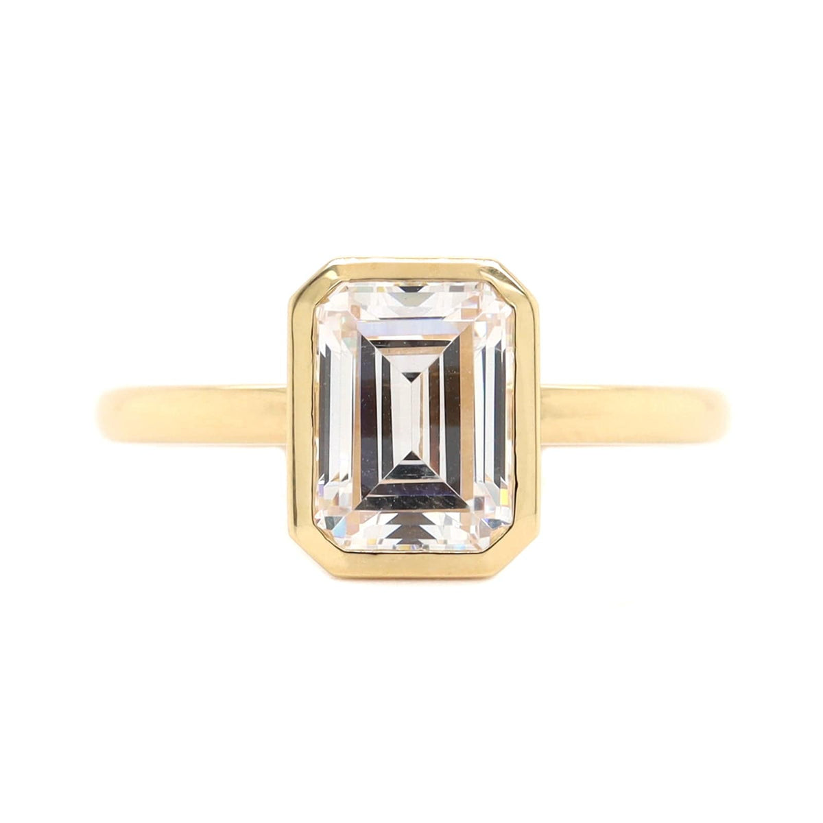 18K Yellow Gold Bezel Set Emerald Cut Diamond Engagement Ring Setting