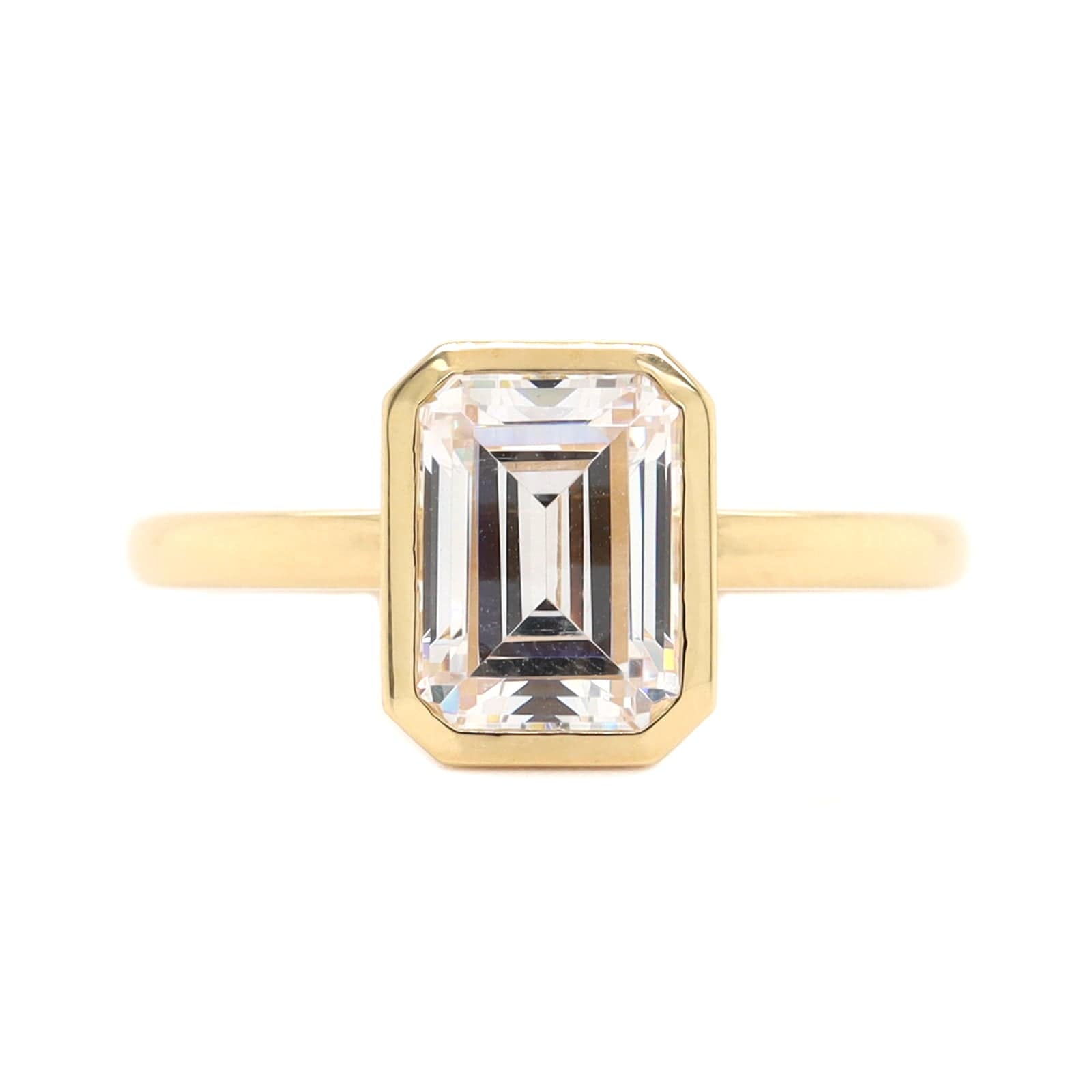 18K Yellow Gold Bezel Set Emerald Cut Diamond Engagement Ring Setting