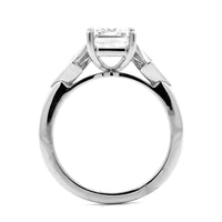 Platinum 3 Stone Emerald Center and Kite Cut Engagement Ring Setting