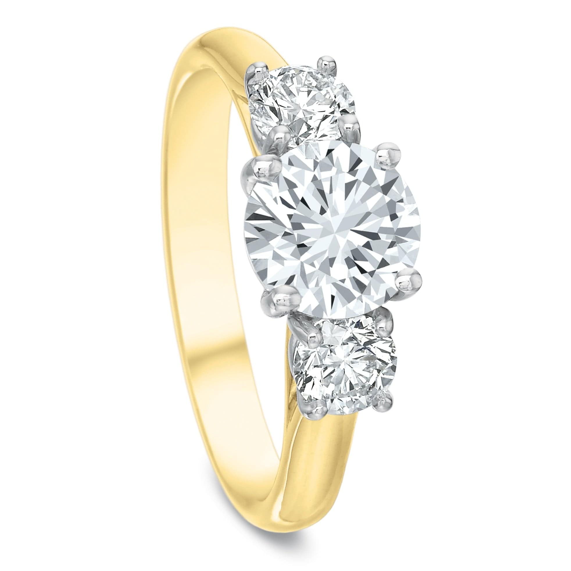 18K Yellow Gold 3 Stone Round Center Engagement Ring Setting