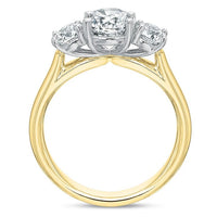18K Yellow Gold 3 Stone Round Center Engagement Ring Setting