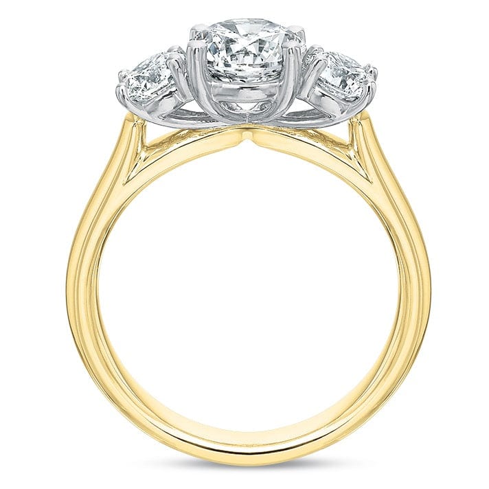 18K Yellow Gold 3 Stone Round Center Engagement Ring Setting