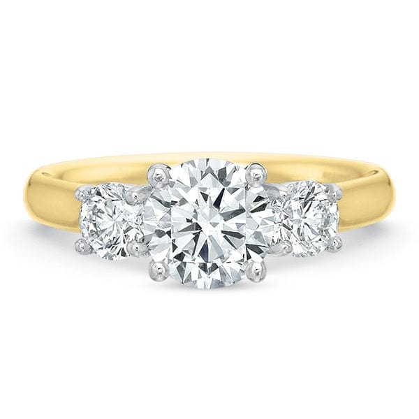 18K Yellow Gold 3 Stone Round Center Engagement Ring Setting