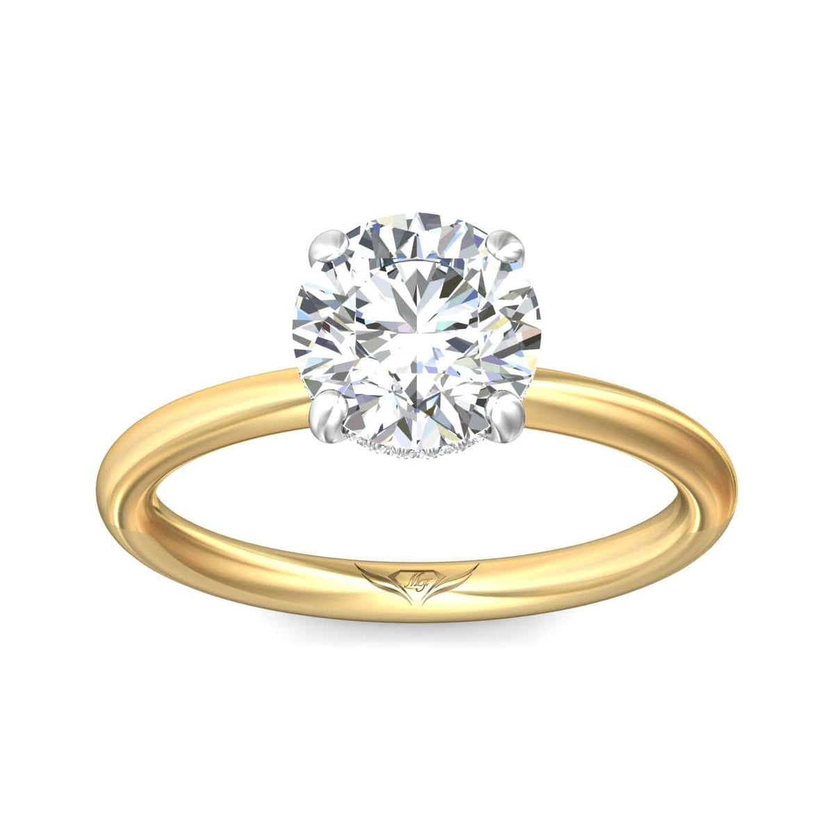 18K Yellow Gold 4 Prong Platinum Head Diamond Engagement Ring Setting