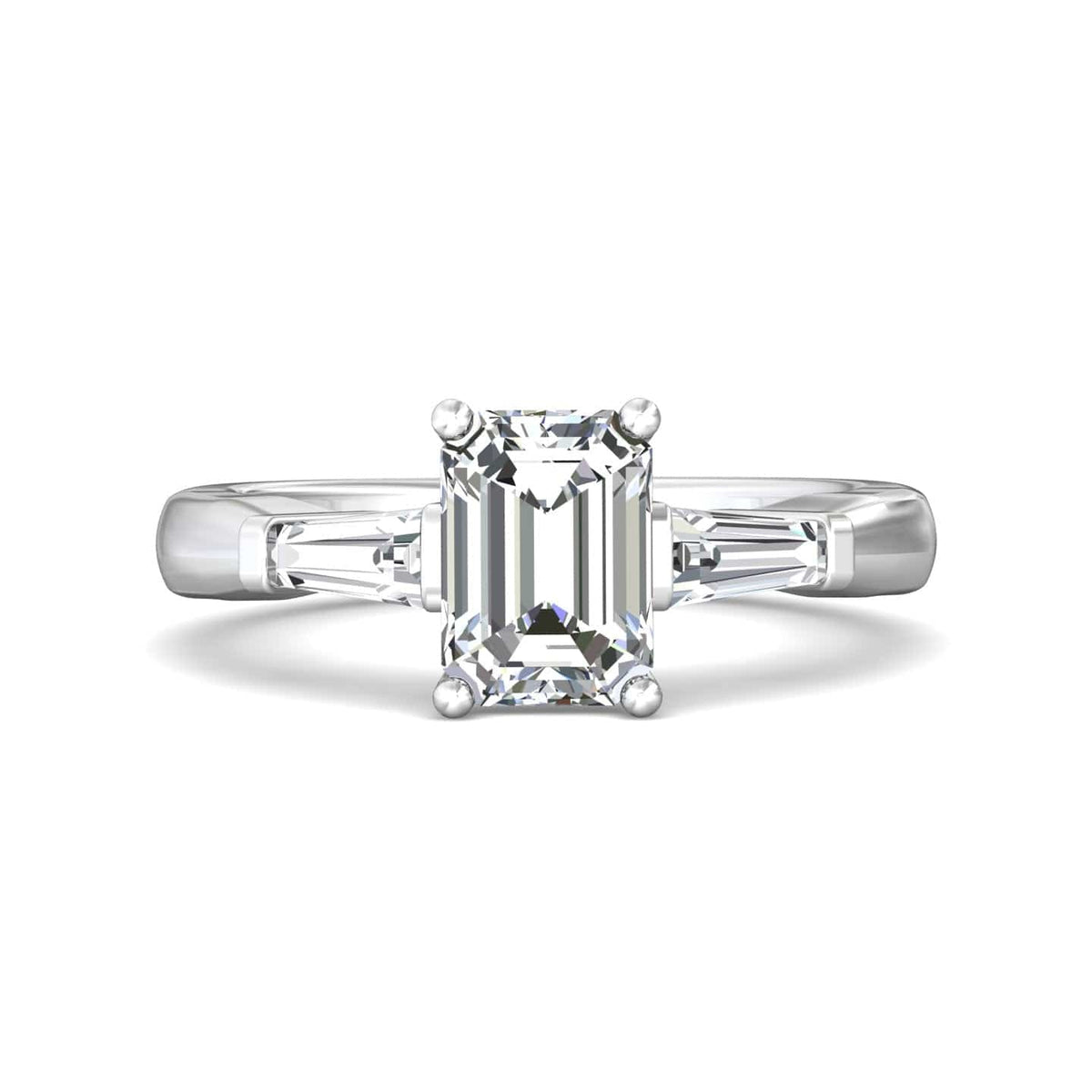 Platinum Emerald Cut Center with Baguette Side Stones Diamond Engagement Ring Setting