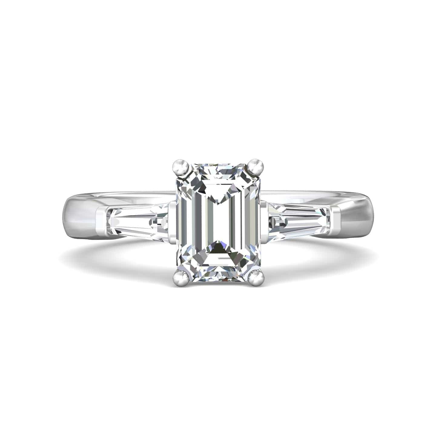 Platinum Emerald Cut Center with Baguette Side Stones Diamond Engagement Ring Setting