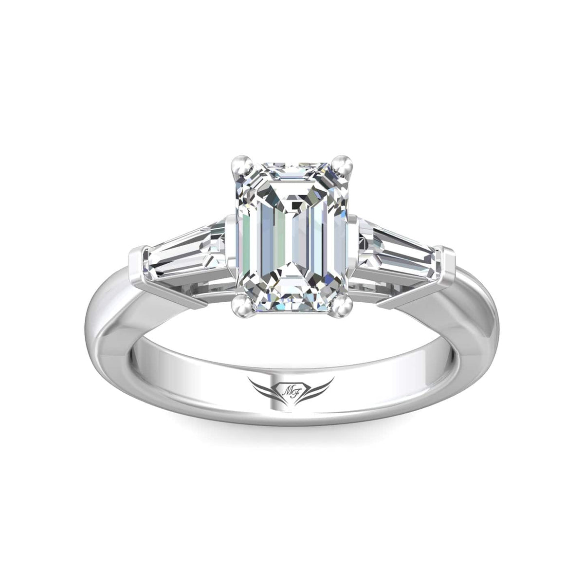 Platinum Emerald Cut Center with Baguette Side Stones Diamond Engagement Ring Setting