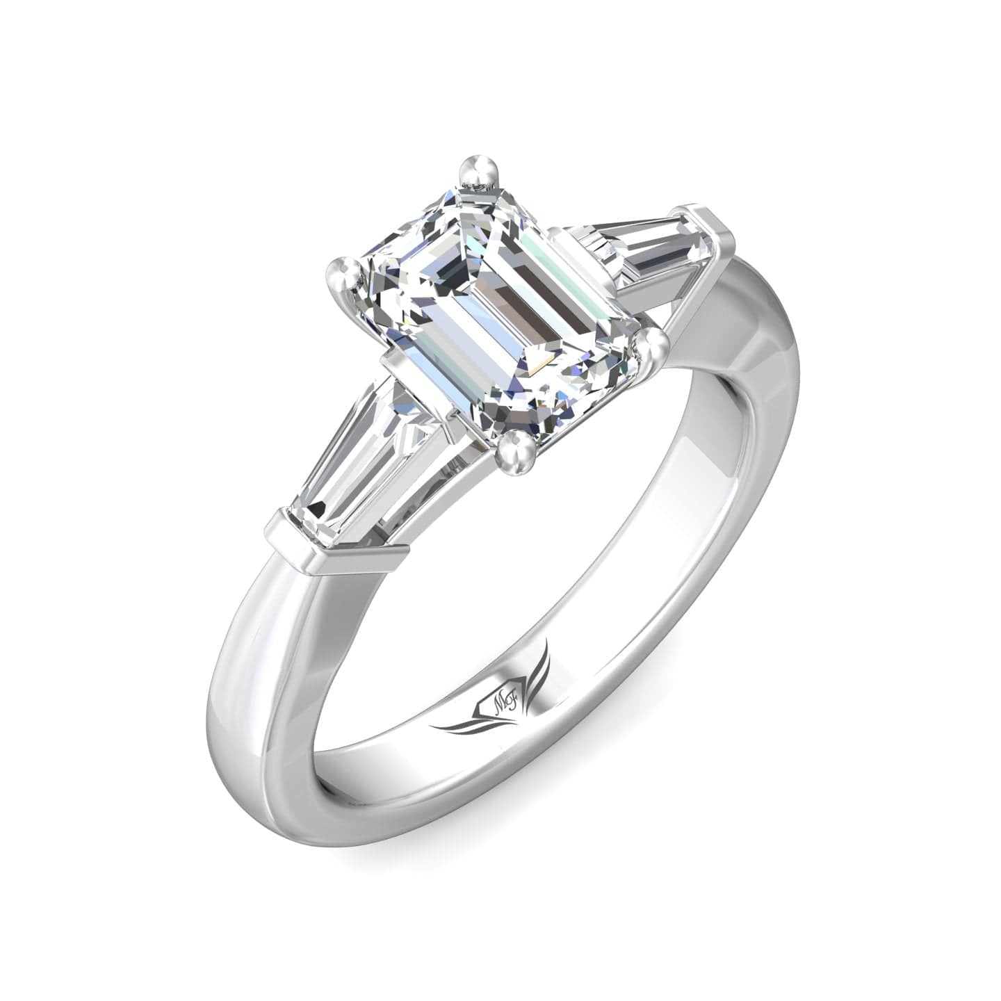 Platinum Emerald Cut Center with Baguette Side Stones Diamond Engagement Ring Setting