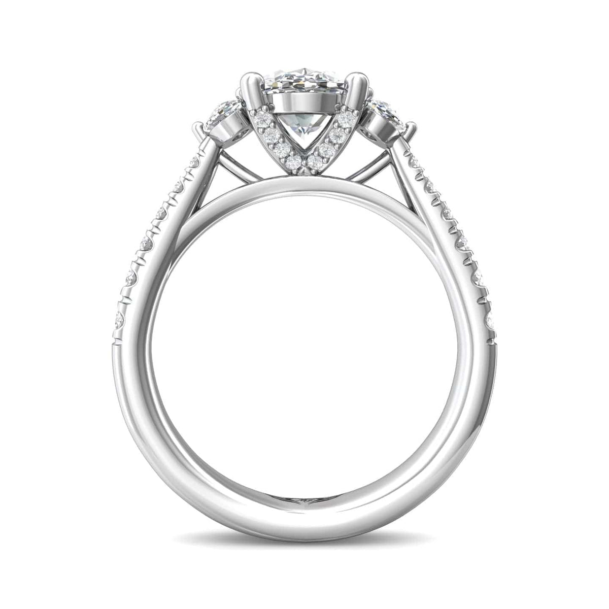 Platinum Three Stone Oval Diamond Engagement Ring Setting