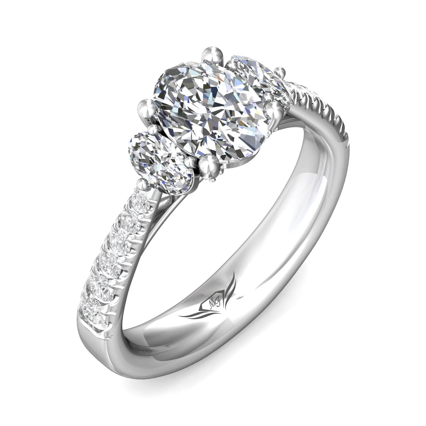 Platinum Three Stone Oval Diamond Engagement Ring Setting