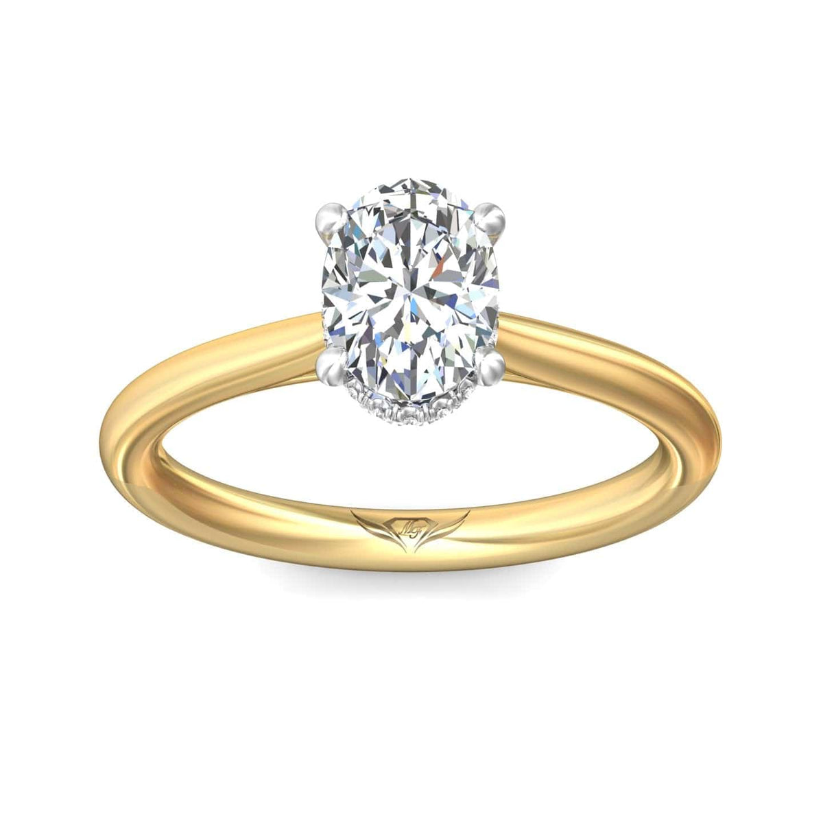 18K Yellow Gold 4 Prong Platinum Head Cathedral Diamond Engagement Setting