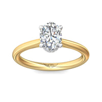18K Yellow Gold 4 Prong Platinum Head Cathedral Diamond Engagement Setting