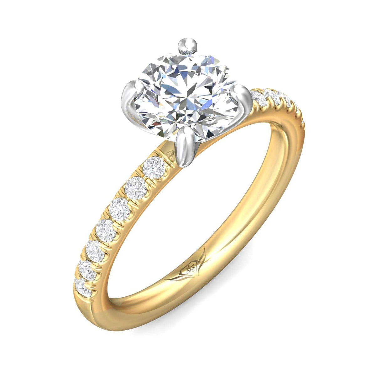 18K Yellow Gold 4 Prong Platinum Head Diamond Engagement Ring Setting