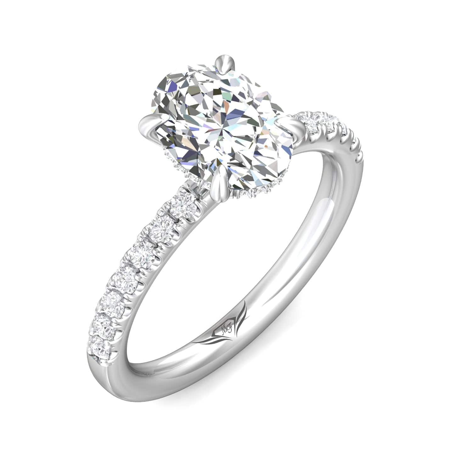 Platinum 4 Prong Diamond Engagement Setting with Hidden Halo