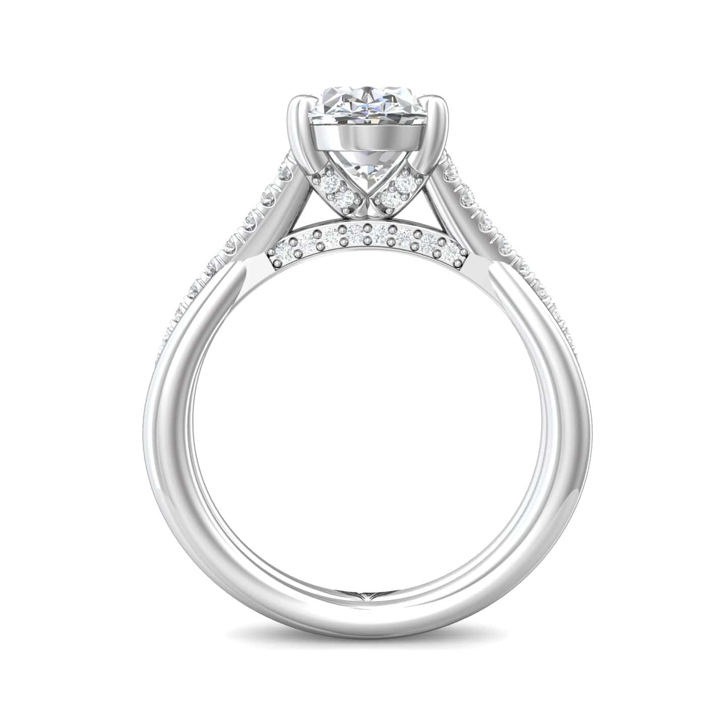 Platinum Twisted 4 Prong Diamond Engagement Setting with Hidden Halo