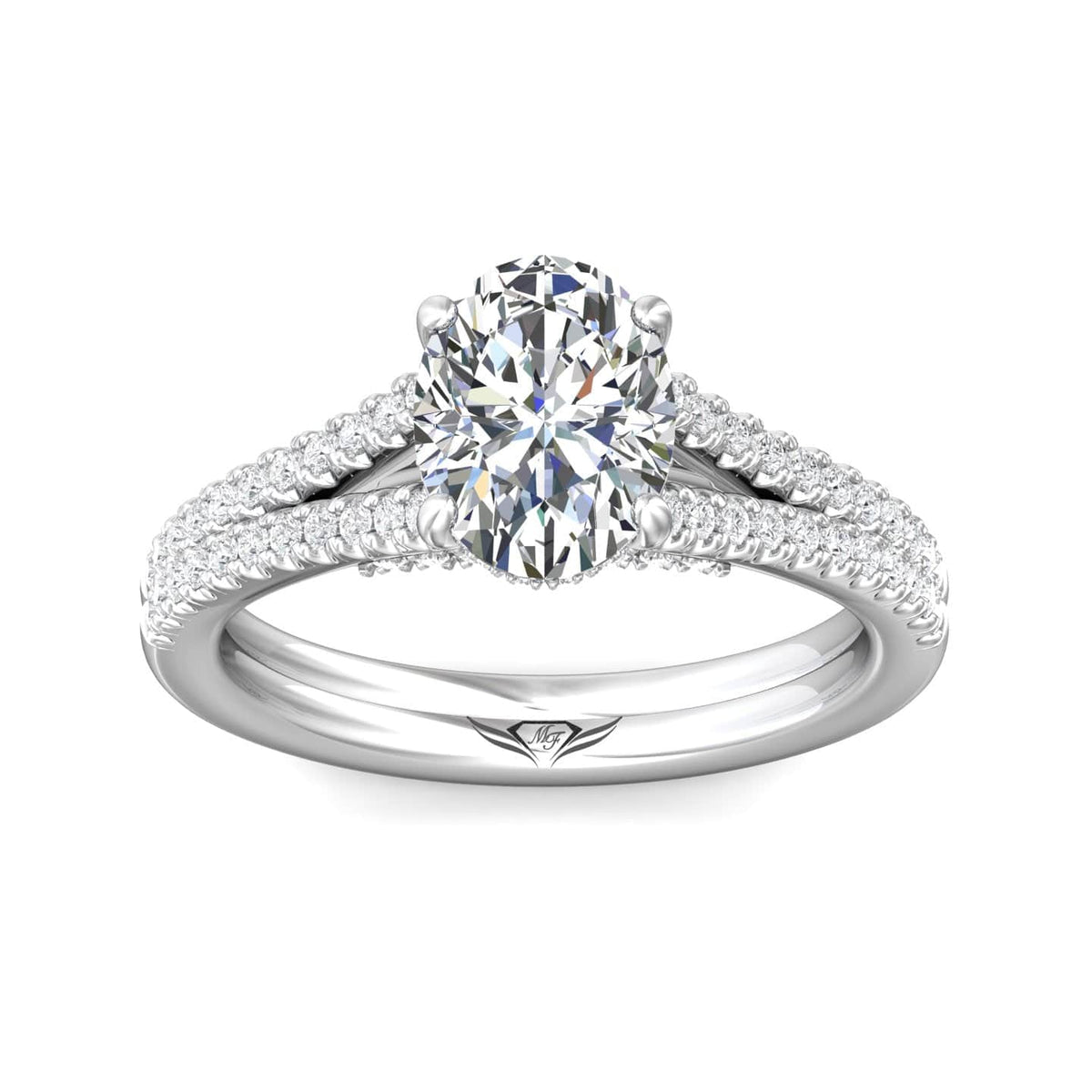 Platinum Split Shank Diamond Engagement Setting with Hidden Halo