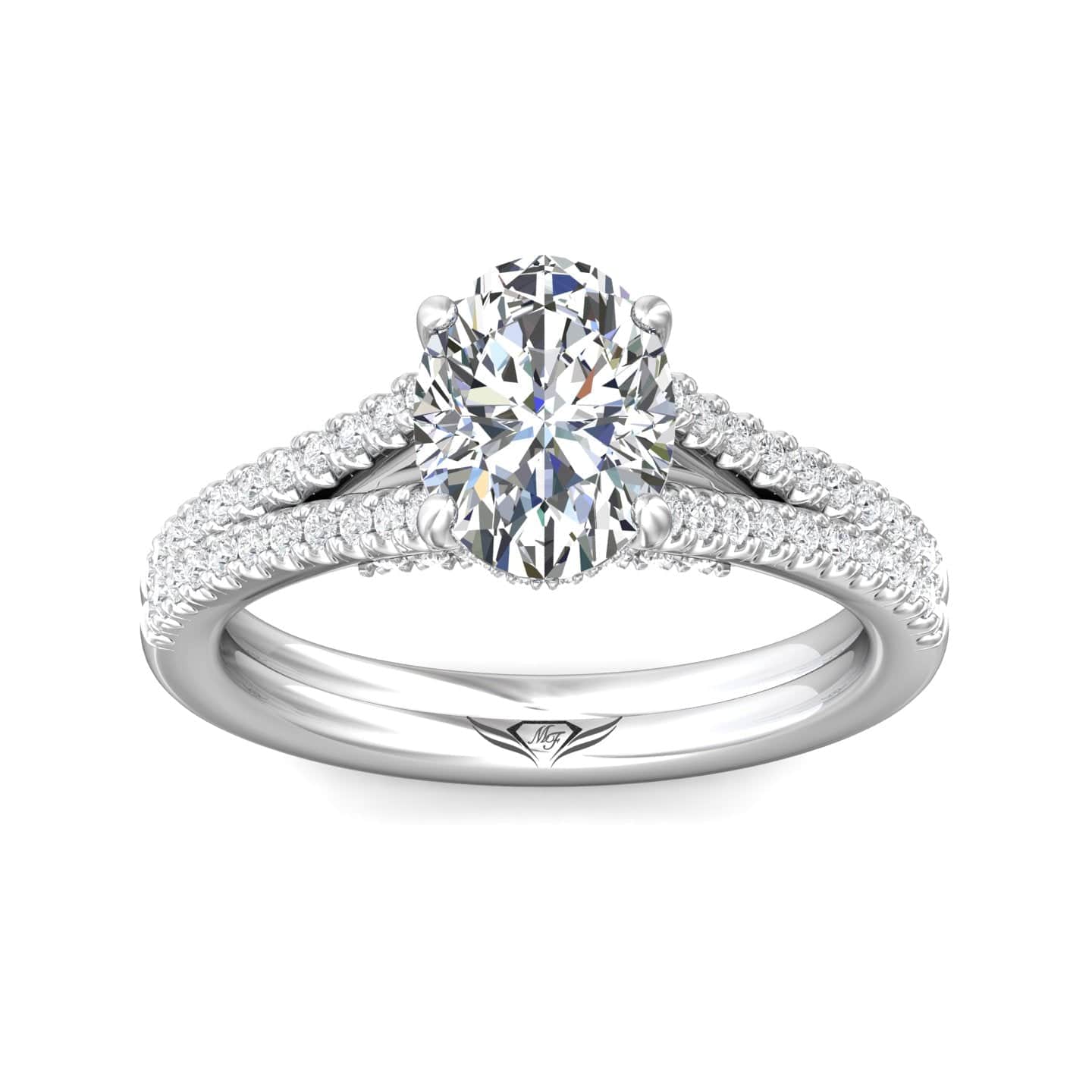 Platinum Split Shank Diamond Engagement Setting with Hidden Halo