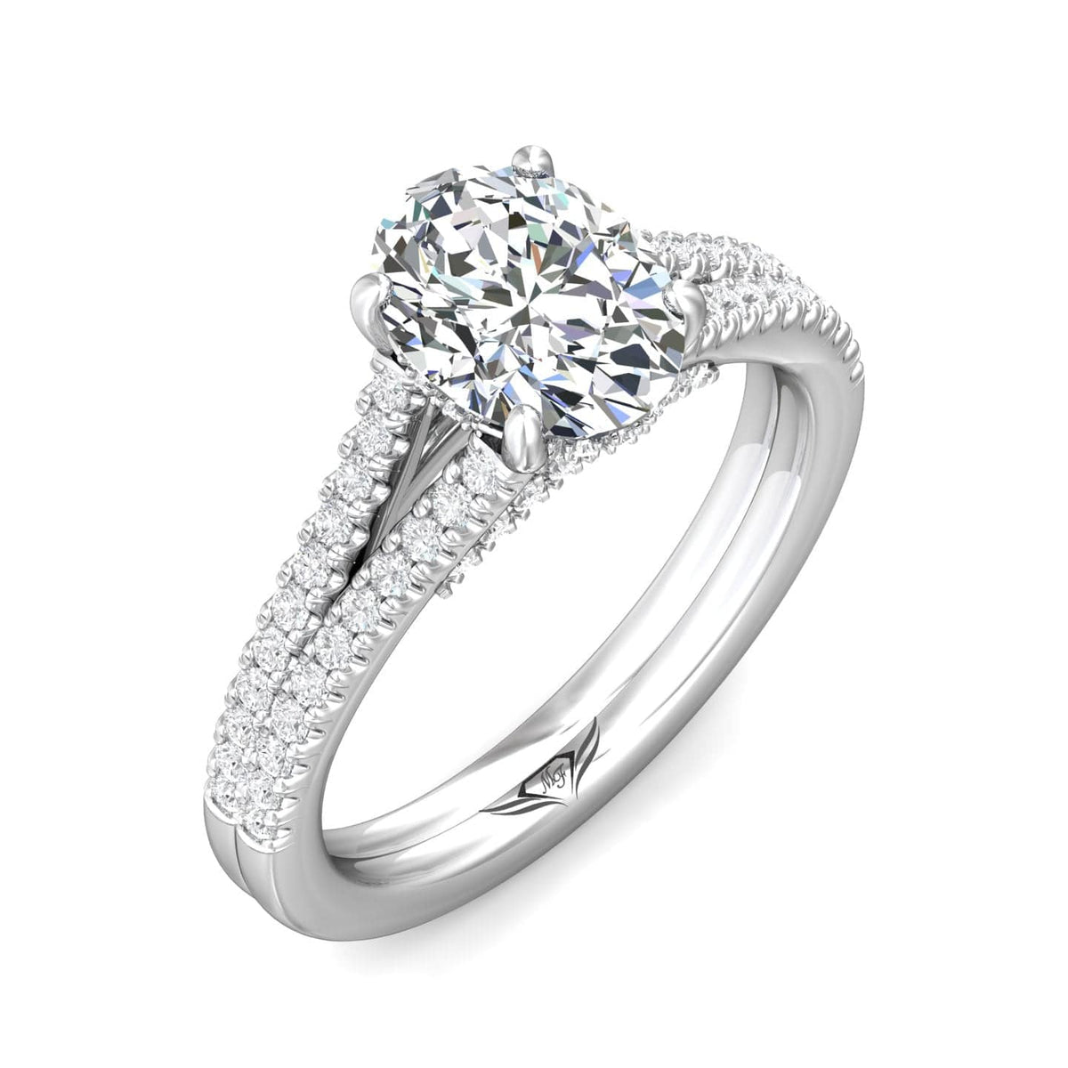 Platinum Split Shank Diamond Engagement Setting with Hidden Halo