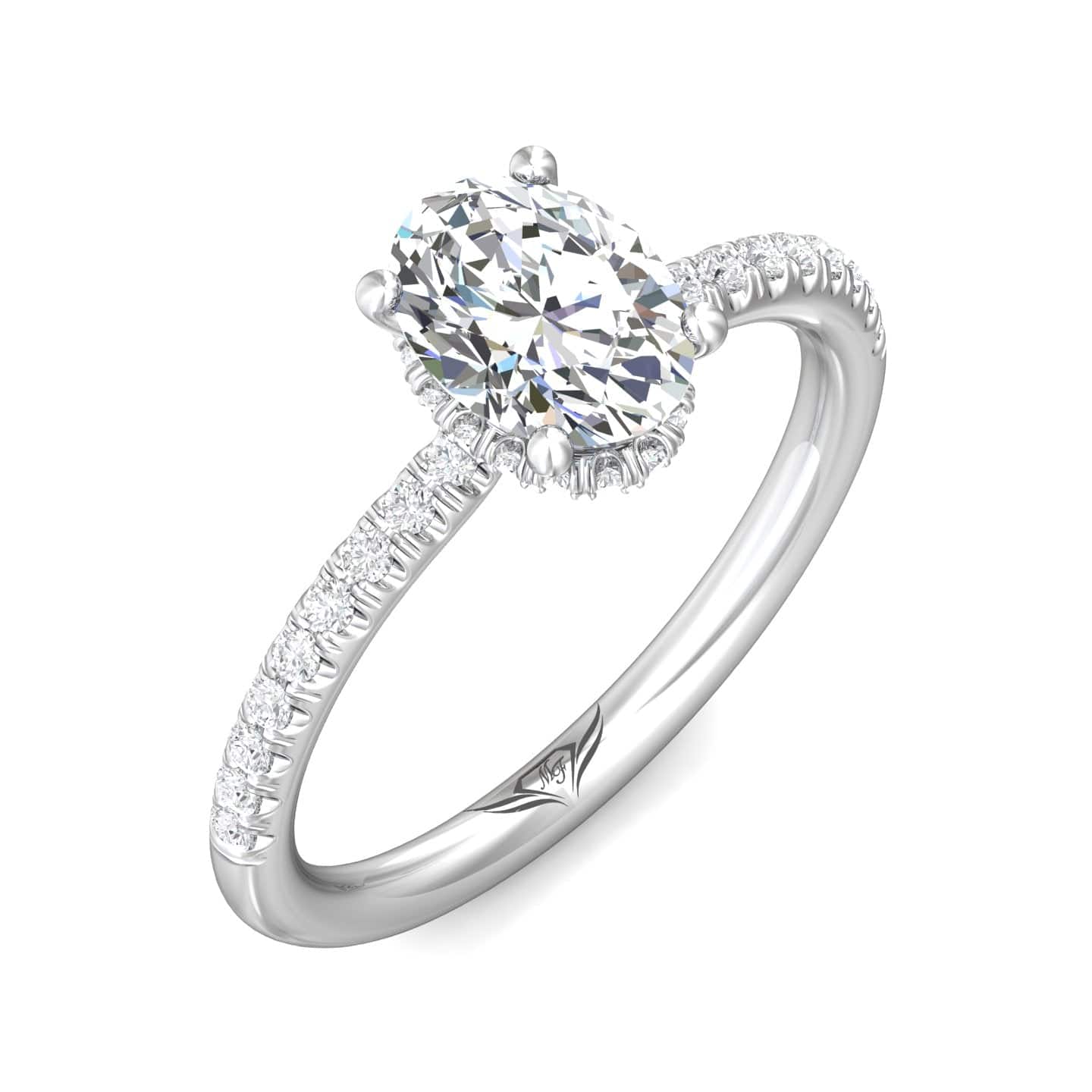 Platinum 4 Prong Mounting Diamond Engagement Setting with Hidden Halo