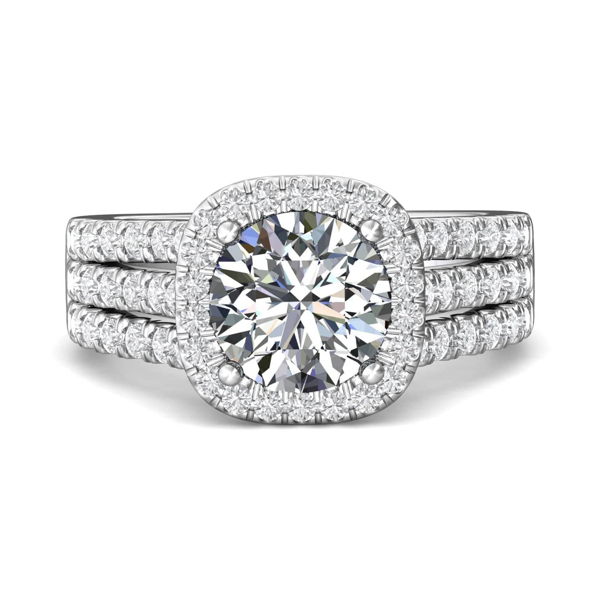 Platinum 3 Row Diamond Halo Engagement Ring Setting