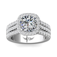 Platinum 3 Row Diamond Halo Engagement Ring Setting
