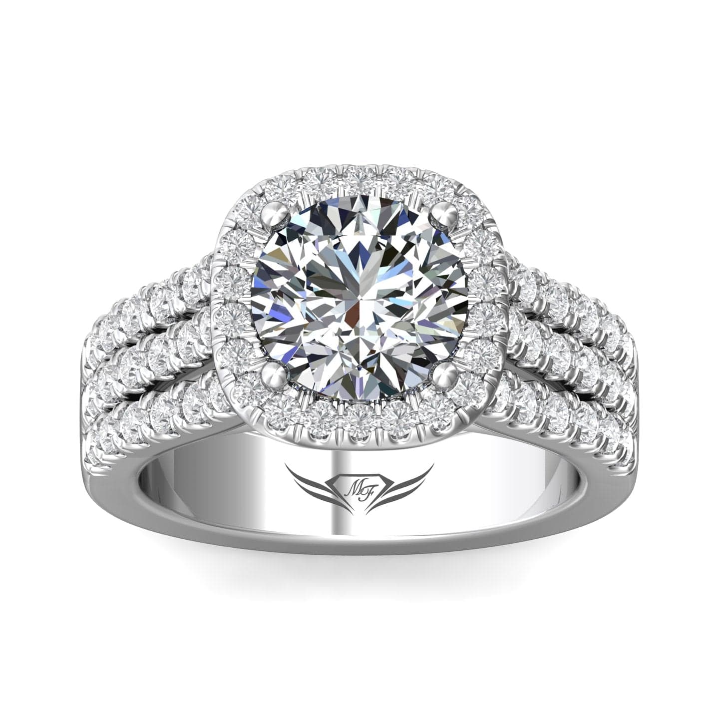 Platinum 3 Row Diamond Halo Engagement Ring Setting
