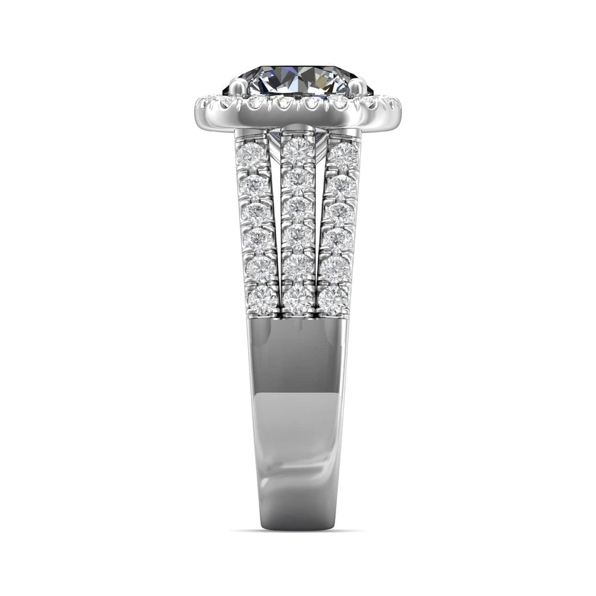 Platinum 3 Row Diamond Halo Engagement Ring Setting