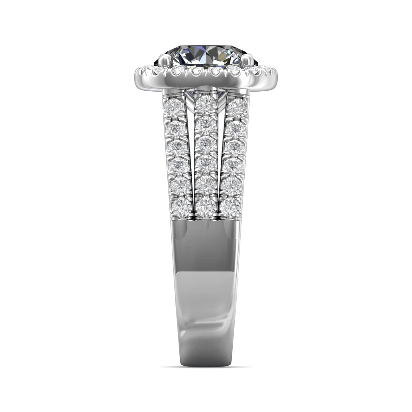 Platinum 3 Row Diamond Halo Engagement Ring Setting