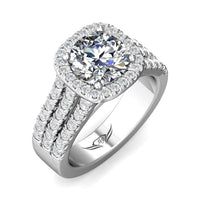 Platinum 3 Row Diamond Halo Engagement Ring Setting