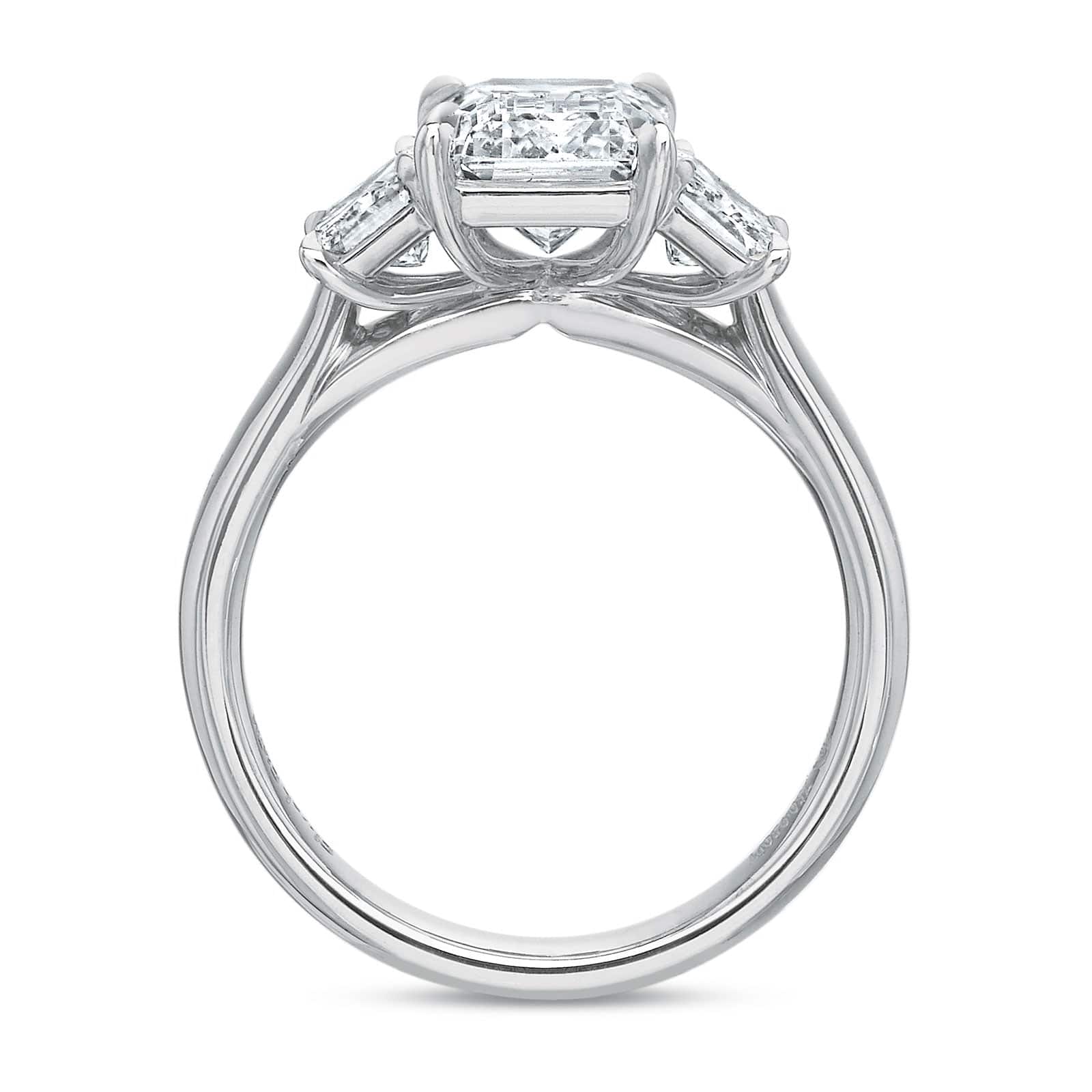 Platinum Emerald Cut Diamond with Emerald Cut Sides Engagement Ring Setting