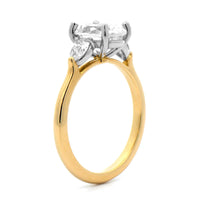 18K Yellow Gold 3 Stone Oval Center and Pear Shaped Diamond Engagement Ring Setting