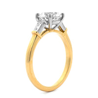 18K Yellow Gold 3 Stone Round Center and Baguette Diamond Engagement Ring Setting