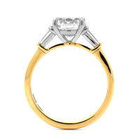 18K Yellow Gold 3 Stone Round Center and Baguette Diamond Engagement Ring Setting