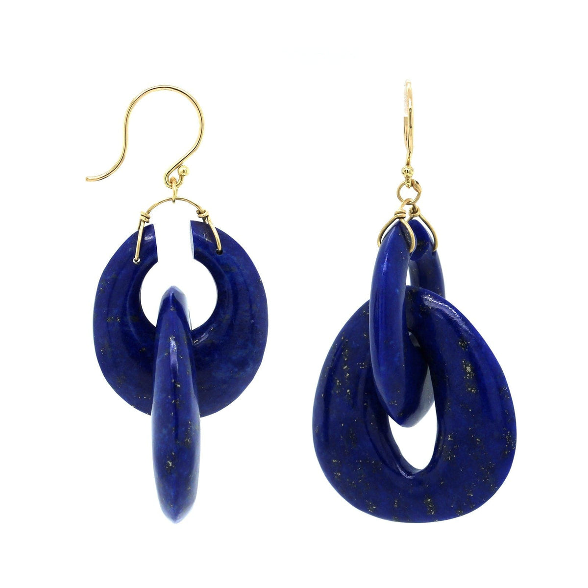 18K Yellow Gold Lapis Drop Earrings