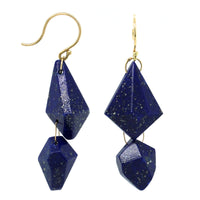 18K Yellow Gold Faceted Cut Lapis Small Double Drop Earrings