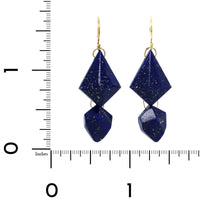 18K Yellow Gold Faceted Cut Lapis Small Double Drop Earrings