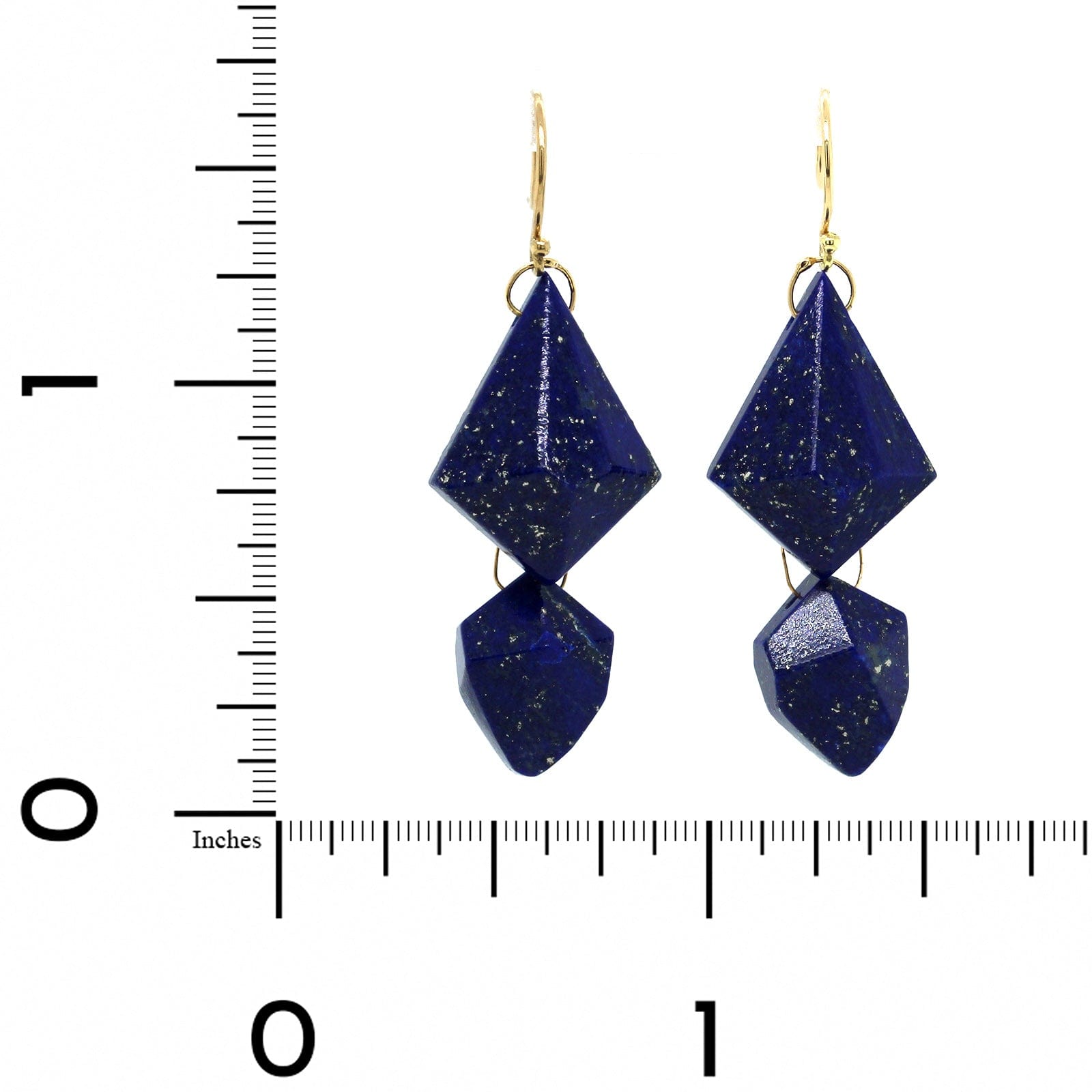 18K Yellow Gold Faceted Cut Lapis Small Double Drop Earrings