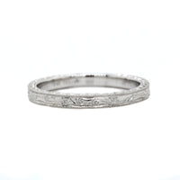 14K White Gold Engraved Milgrain Band