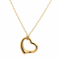 14K Yellow Gold Open Heart Pendant Necklace