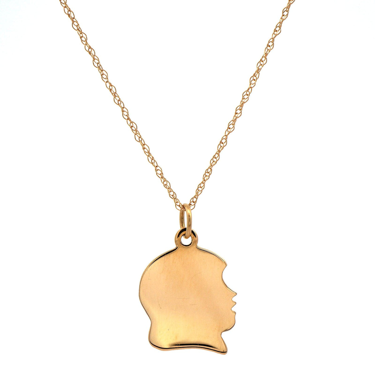 14K Yellow Gold 18" Girl Head Pendant Necklace