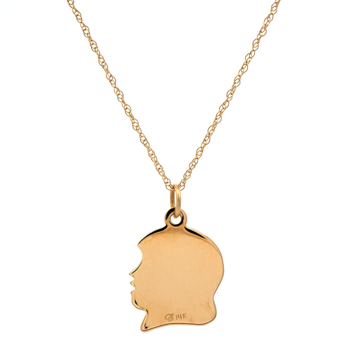 14K Yellow Gold 18" Girl Head Pendant Necklace