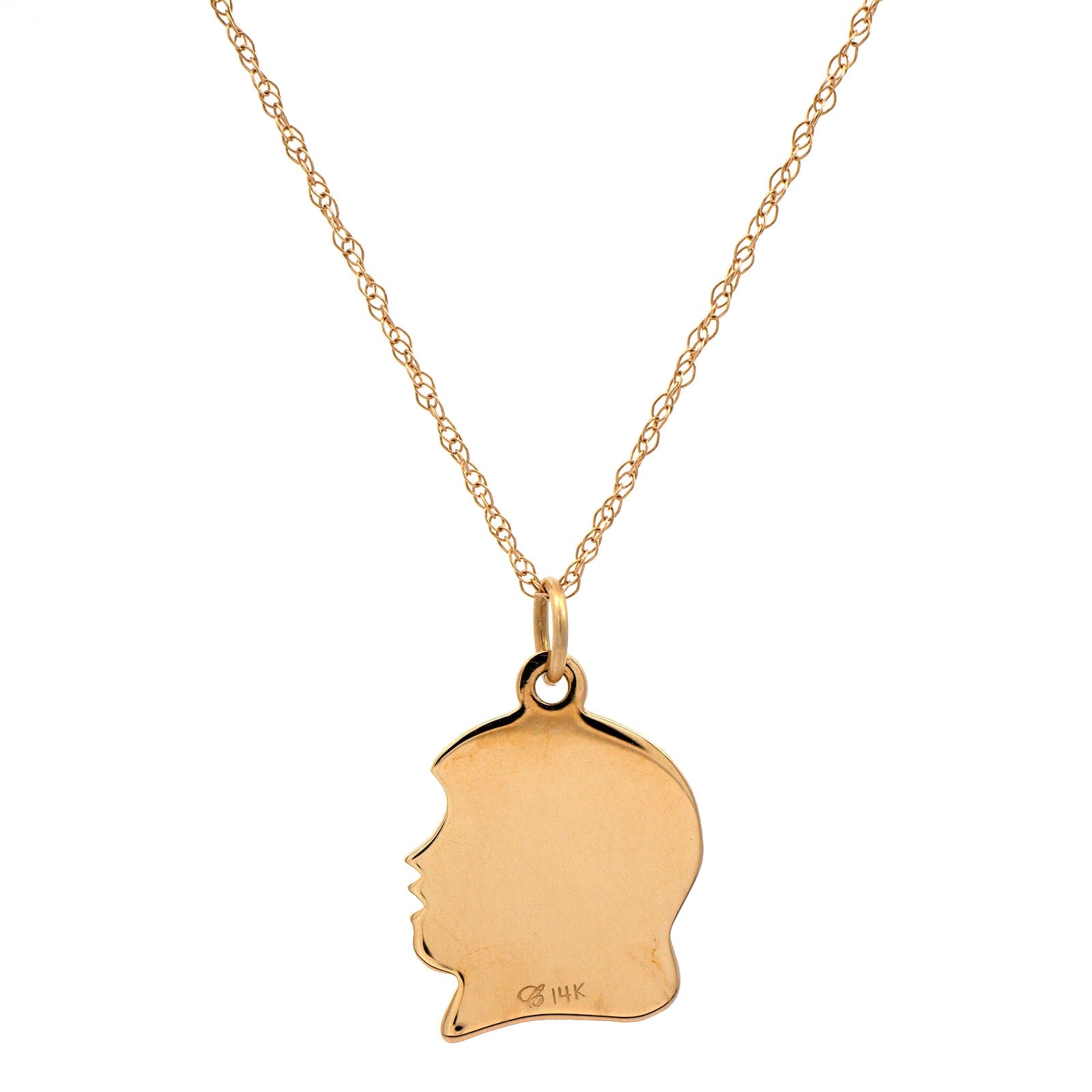 14K Yellow Gold 18" Girl Head Pendant Necklace
