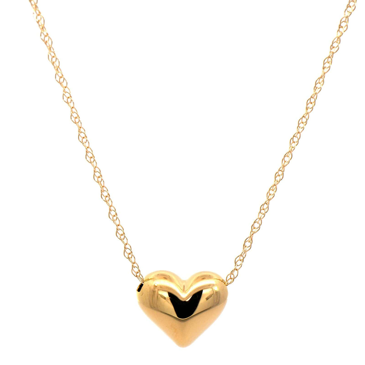 14K Yellow Gold Puffed Heart Pendant Necklace
