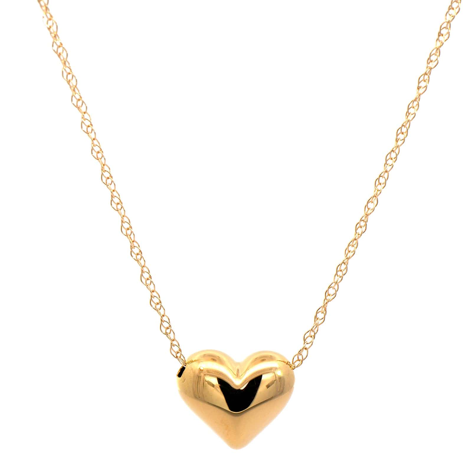 14K Yellow Gold Puffed Heart Pendant Necklace